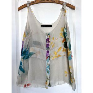 PJK Patterson J Kincaid Sheer floral‎ print tank XS layered knotted 90’s
